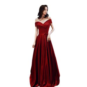 S7896F      <span class=keywords><strong>Saton</strong></span> Red Hosts Shoulder Shoulders  Ladies Plus Size Dinner Party Dresses Women - Product Image 1