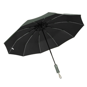Parapluie pliant entièrement automatique extra-large à 12 baleines épaissies, protection UV, revêtement noir, léger, en nylon 190T, pour affaires - Product Image 1
