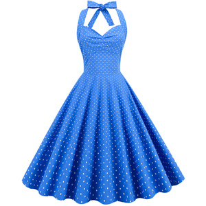2025 Venta caliente Vintage Polka Dots Dress Halter Backless Tie-Up Cintura Palace Style Flared Maxi Dress para mujeres - Product Image 6