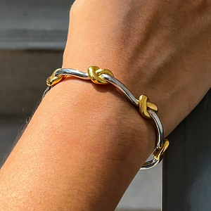 Bracelet à nœuds double couche en acier inoxydable, couleur or et argent, bijoux de mode unisexe, cadeau - Product Image 3