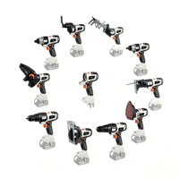 Kit d'outils électriques sans fil rechargeables en acier 10-en-1 : Perceuse sans balais, Scie sauteuse, Clés réglables, 2 batteries, Chargeur, Mallette de transport rigide