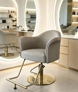 Sillón de Salón Hidráulico de Cuero PU Moderno, Silla de Peluquería Ergonómica con Base Dorada para Salón de Belleza y Barbería - Product Image 3