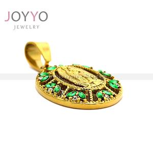 Kalung Liontin Bunda Maria Zamrud Baja Anti Karat Populer 2025 Gaya Retro Berlapis Emas untuk Grosir - Product Image 5