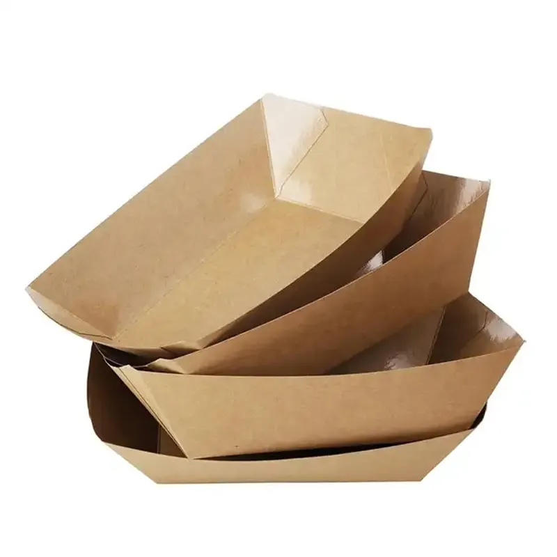 Bandeja de papel desechable personalizada ecológica para pan, patatas fritas, caja de barco, platos de papel desechables