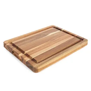 Grande planche à découper en bois d'acacia dur bloc à découper de boucher pour la cuisine avec rainure de jus