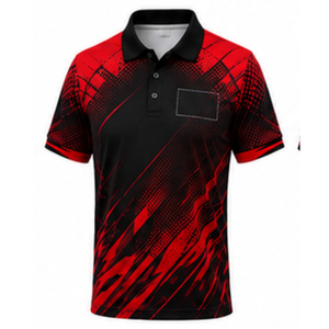 Mens <b>Red</b> Black Geometric Printed Polo <b>TShirt</b> Short Sleeve Quick Dry Regular Fit Casual Sporty Golf Performance Wear - Product Image 1