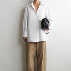 Camicia Estiva da <span class=keywords><strong>Donna</strong></span> in <span class=keywords><strong>Cotone</strong></span> con Bottoni, Manica Lunga, Formale da Ufficio, Traspirante, Bianca, Taglio Regolare - Product Image 3