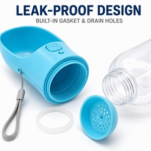 Bouteille d'eau pour animaux de compagnie avec couvercle à paille, étui, poignée, mousqueton, transparente, réutilisable, facile à nettoyer, portable, en plastique - Product Image 6
