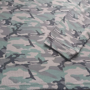 Custom Waffle Knit Langarmshirt Volledig Bedrukt Grafisch Katoen Oversized Camouflage Thermisch Langarm T-shirts Ronde Hals Heren - Product Image 4