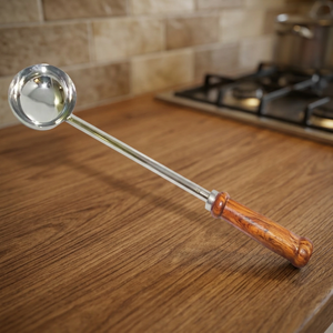 Cuchara de acero inoxidable con mango de madera, utensilio de cocina con tazón redondo - Product Image 2