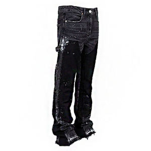 Jeans personnalisés à bords coupés avec patchs, jeans superposés, pantalons en denim baggy à éclaboussures de peinture, jeans évasés vintage pour hommes, mode masculine - Product Image 6