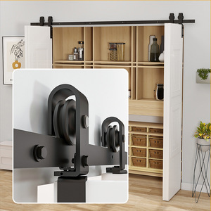 Folding <b>Barn</b> <b>Door</b> Sliding <b>Hardware</b> Kit Carbon Steel Indoor Farmhouse Style Entryway Room <b>Doors</b> - Product Image 2
