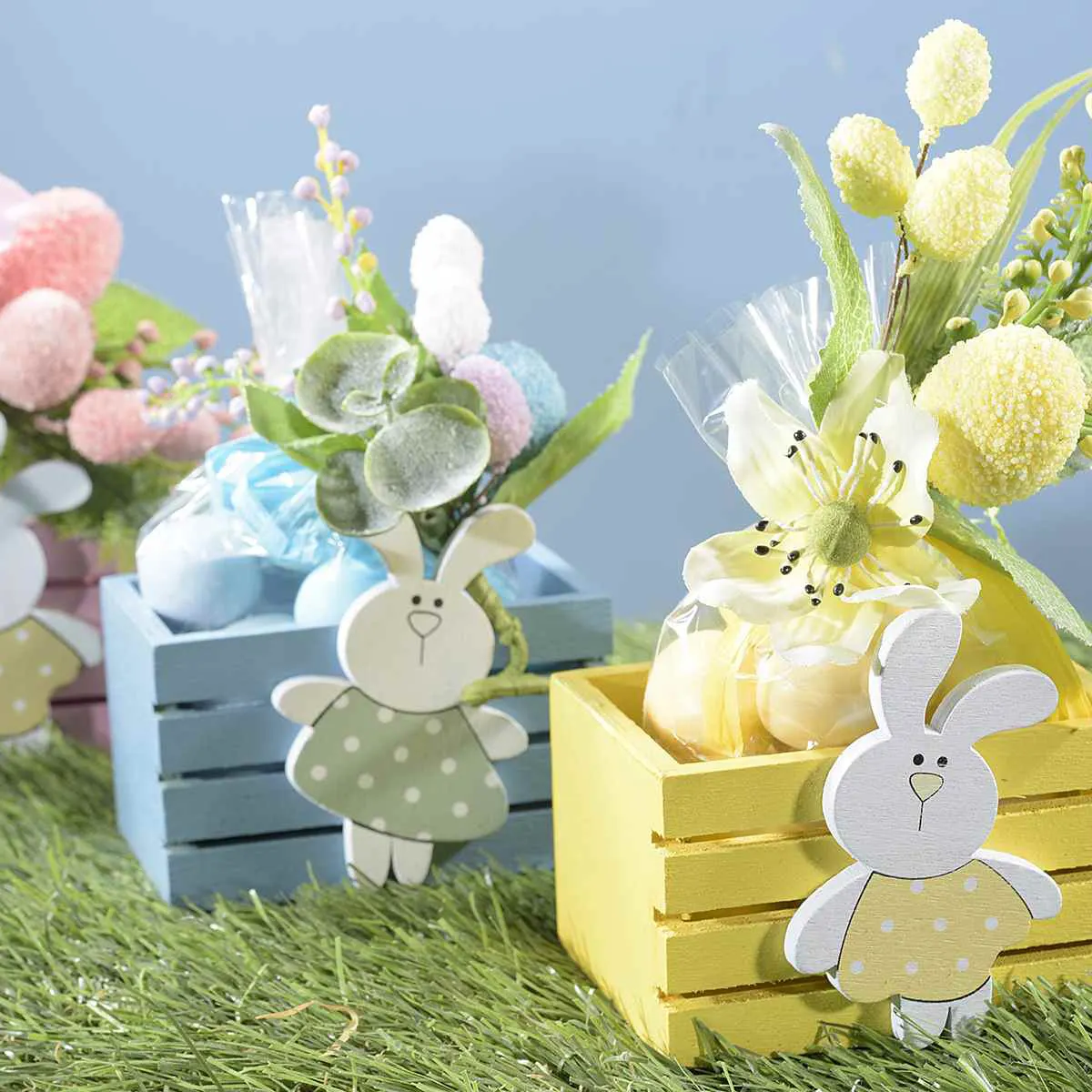 Taglio Laser personalizzato colorato in legno coniglietto di pasqua scatola artigianato forniture in legno scatola di pasqua cesto cesto per bambini regali di Pasqua