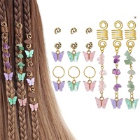 Dreadlocks style européen et américain, dreadlocks décontractées à motif papillon, bijoux de perruque dorés, kit spirale papillon 9 pièces