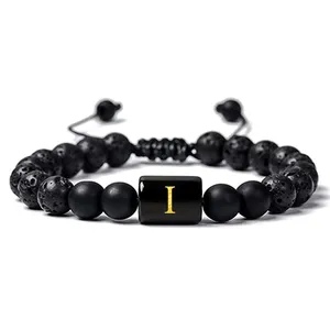 <span class=keywords><strong>HP</strong></span> สร้อยข้อมือลูกปัดกลมขนาด8มม./10มม. สร้อยข้อมือหินลาวาธรรมชาติเครื่องประดับสร้อยข้อมือลูกปัดตัวอักษร - Product Image 4