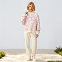 Sudadera Oversize Personalizada para Mujer con Estampado Floral, Cuello Alto Simulado, Apliques y Logotipo Personalizado, Estilo Cottagecore Casual