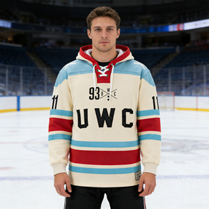 Sudadera con Capucha de <span class=keywords><strong>Hockey</strong></span> con Rayas y Logotipo del Equipo en Tela Tackle Twill, Uniforme Personalizado con Bordado para <span class=keywords><strong>Hockey</strong></span> sobre Hielo - Product Image 1