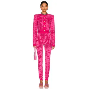 Conjuntos de dos piezas con estampado de patrones para mujer, ropa rosa, chaquetas de manga larga de talla grande, conjuntos de oficina