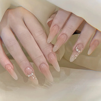 Faux ongles réutilisables pré-fabriqués à presser, 30 pièces, longs, en forme de ballerine, décorés à la main avec des strass, pour la création d'art des ongles
