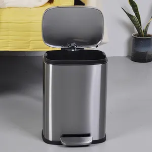 5L Fashionable Rectangular Stainless Steel Waste Bin With Pedal Metal And Iron Garbage Recycling Storage Bin