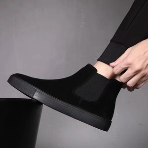 Bottes <span class=keywords><strong>Chelsea</strong></span> pour hommes, automne 2024, mi-mollet, style britannique, respirantes, en daim de vache, semelle extérieure en caoutchouc, chaussures décontractées noires - Product Image 1