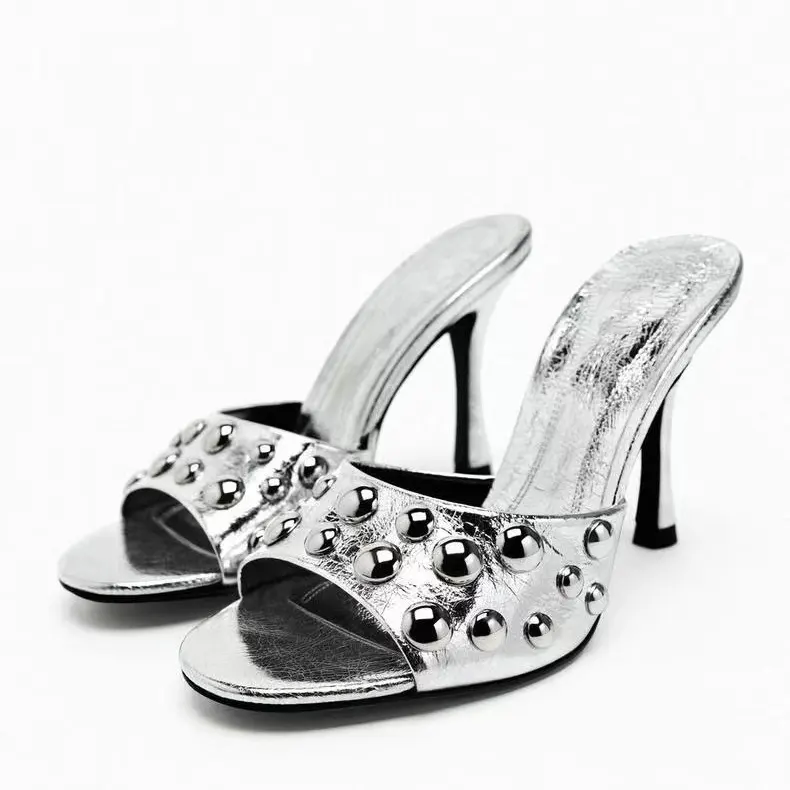 Custom Designer Delicate Shiny Fashion High Heel Slim Heel Women's Slippers
