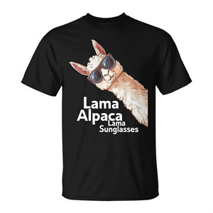 T-shirt unisexe adulte Llama Alpaca Sunglasses, noir, col rond, manches courtes, impression numérique, promotionnel - Product Image 2