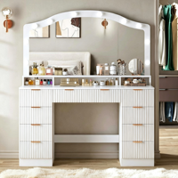 Coiffeuse, meuble panneau, export, coiffeuse pour chambre à coucher, avec armoire latérale et éclairage, table de maquillage et de beauté