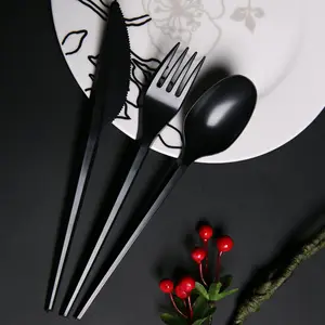 2024 New Disposable Plastic 6/7/8 Inch PS Cutlery Set Spoon Fork Knife Napkin Salt Pepper