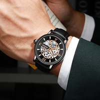Montre mécanique de luxe pour homme avec logo personnalisé, cadran lumineux, bracelet en cuir, fermoir caché