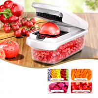 Multifunctionele handmatige 15-delige plastic groentesnijder met roestvrijstalen messen, mandje en fruit-/aardappel-/wortelsnijder