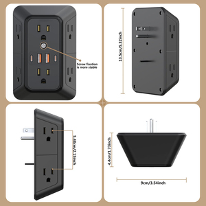 ปลั๊กพ่วงป้องกันไฟกระชากมาตรฐาน US/EU 1050J 1875W 10-in-1 พร้อมเต้ารับ 6 ช่อง และพอร์ต USB 4 ช่อง ติดผนังได้ - Product Image 6