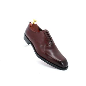 Chaussures en cuir rouge vin de haute qualité pour hommes, chaussures habillées formelles à lacets pour soirée et mariage - Product Image 1