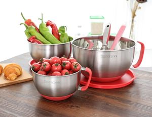 Ensemble de bols mélangeurs en acier inoxydable poli, écologiques, avec couvercle et poignée, pour cuisine moderne et salades, en gros et en stock - Product Image 5