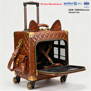 Sac de transport pour animaux de compagnie en cuir OEM avec roues, transporteur de luxe pour chats et chiens, transporteur à roulettes pour chiots et chatons pour les voyages - Product Image 1