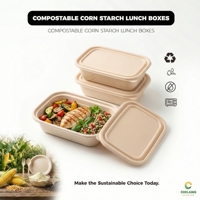 Boîte à lunch bento jetable, biodégradable, compostable, en amidon de maïs, micro-ondable, anti-fuite, 400 ml, pour restaurant