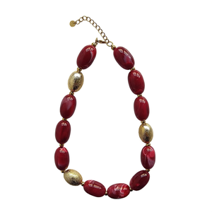 Collier de mode perlé, perles ovales plaquées or rouge, acier inoxydable 316L, bijoux durables et résistants - Product Image 2
