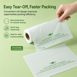 Sac de courses en rouleau en plastique biodégradable compostable thermoscellable durable personnalisé en PLA PBAT à base d'amidon de maïs pour supermarché - Product Image 4