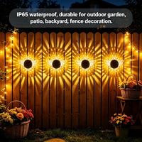 Lampes murales solaires Mandala, design pivoine ajourée, éclairage décoratif extérieur pour jardin, en fer, cadeau de fête pour ambiances festives