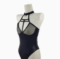 Nuevo Catsuit Zentai de Cuero Sintético Brillante, Estilo Europeo y Americano, Ajustado y Sexy, con Tirantes y Diseño que Realza la Figura, Uniforme Sensual