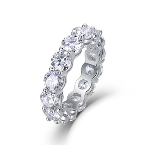 Women's 925 Sterling Silver Moissanite Eternity Band <b>Ring</b> Round Brilliant Cut Prong Setting Classic Style Rhodium Plated - Product Image 1