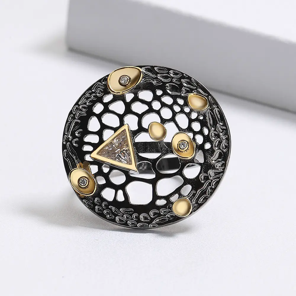 Женское кольцо с черным Цирконом KYRA01657, креативное готическое ювелирное изделие с полым покрытием