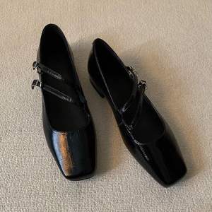 Niche Design Genuine Leather Sheepskin Square Toe Double Strap Mary Jane Shoes for Women Simple <b>Block</b> Heel Office Commuter Pumps - Product Image 4