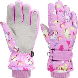 Girls Pink Unicorn Print Insulated Ski <b>Gloves</b> <b>With</b> Hook And Loop Closure Winter Outdoor Use - Product Image 3