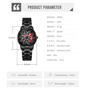 SKMEI 1787 1990 2191 Nouvelle Arrivée Montre Couple Coffret Cadeau Design Roue de Voiture OEM ODM Bracelet Acier Inoxydable Montre Quartz Femme - Product Image 6