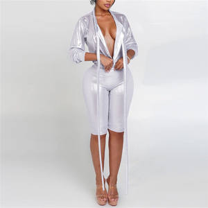 Barboteuse à <span class=keywords><strong>paillettes</strong></span> pour femmes Sexy Silky Ribbon Patchwork Deep V-Neck Midnight Party Hipster Street Stretch Clubwear Playsuits - Product Image 2