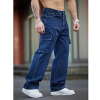 Pantalon en jean ample pour homme, coupe droite, bleu clair délavé, style baggy, personnalisable OEM