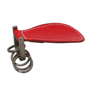 Leather Shoe Horn Keychain Portable Mini Shoe <b>Puller</b> For Easy Wearing Red With Metal Rings - Product Image 3