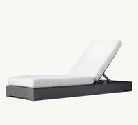 COSTA Chaise longue moderne avec coussin pour l'extérieur Lit de jour en aluminium pour la cour Dossier réglable en métal Chaise de plage simple à siège bas Noir