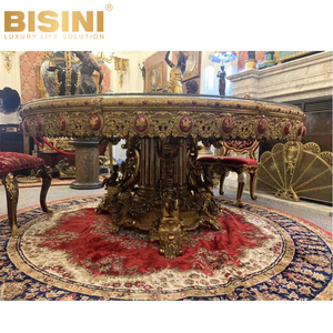 Splendido stile <span class=keywords><strong>barocco</strong></span> francese reale Louis Palace dipinto a mano turchese porcellana rame angelo piedistallo dorato <span class=keywords><strong>tavolo</strong></span> da pranzo <span class=keywords><strong>rotondo</strong></span> - Product Image 5